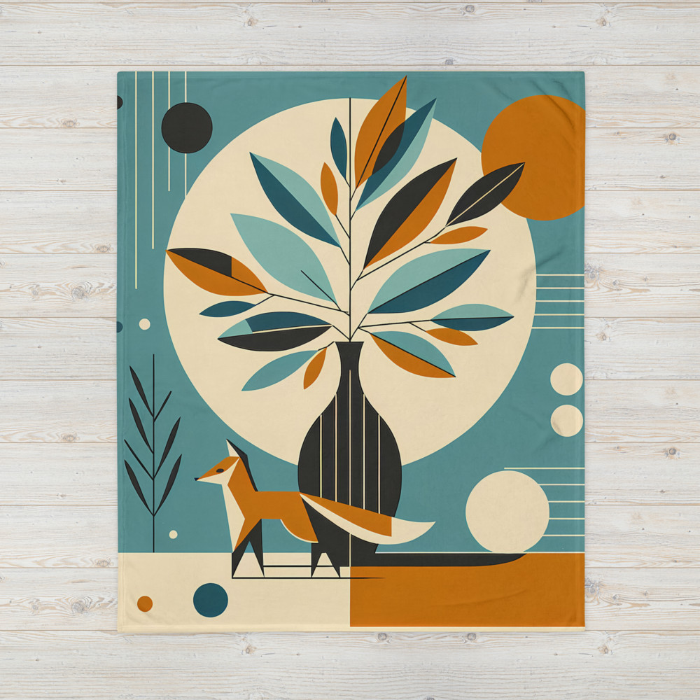 Geometric Fox and Botanical Vase Illustration