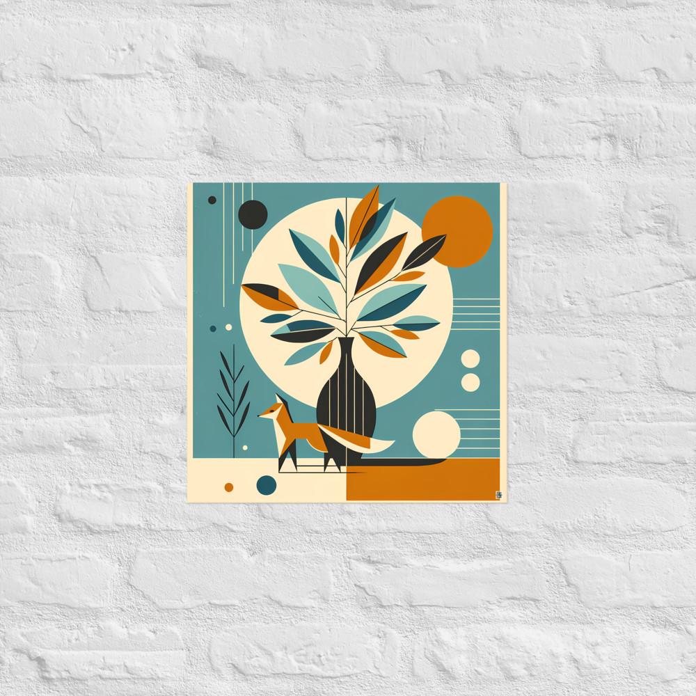 Geometric Fox and Botanical Vase Illustration