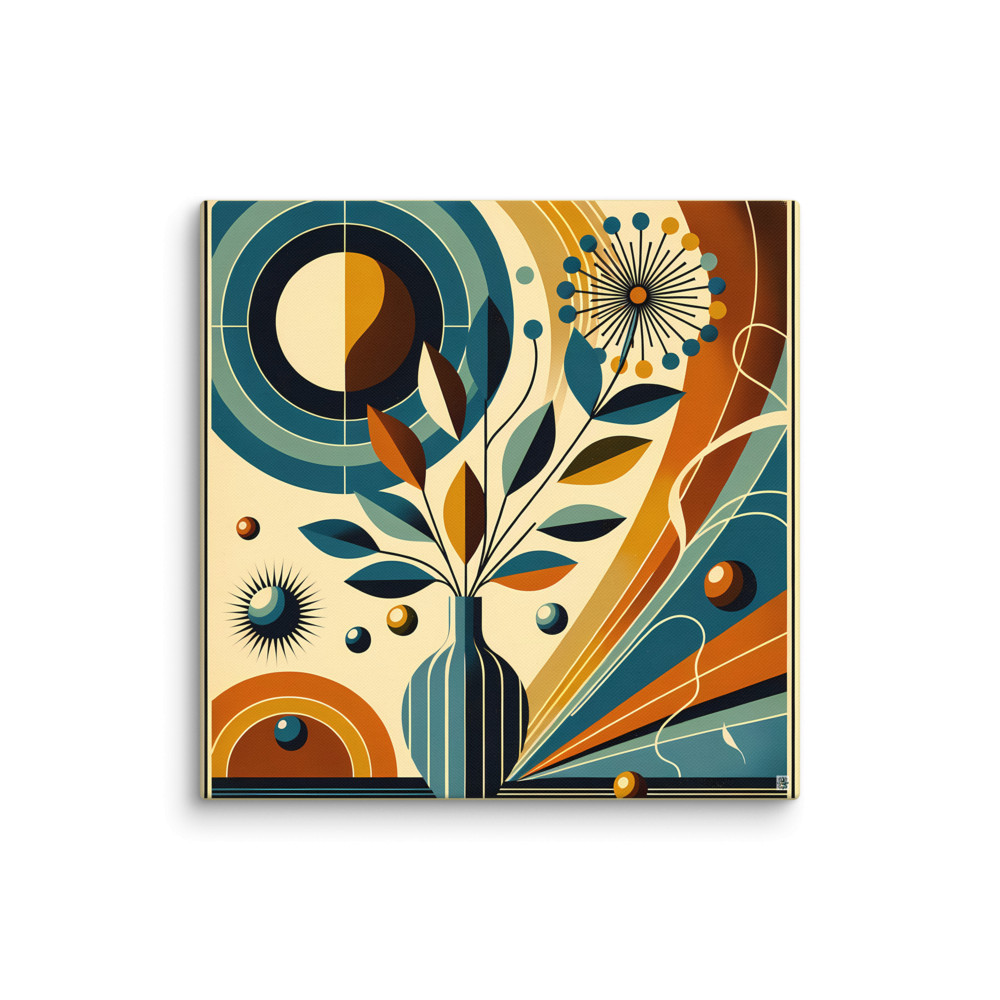 Abstract Botanical Vase with Geometric Flower — Canvas Print