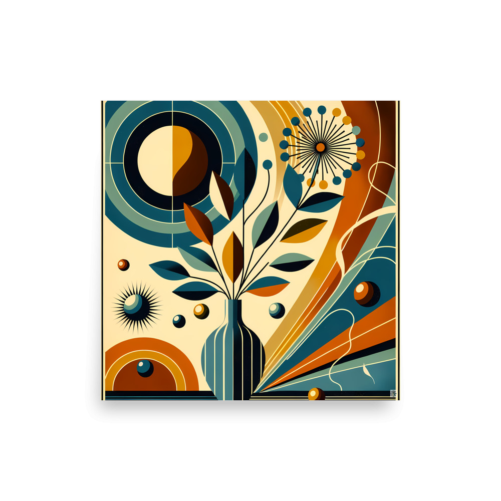 Abstract Botanical Vase with Geometric Flower — Art Print