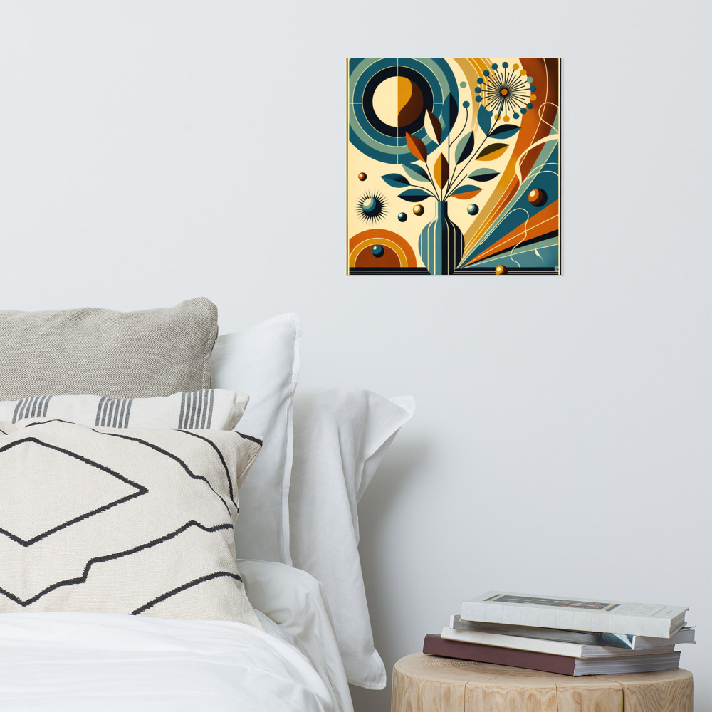 Abstract Botanical Vase with Geometric Flower
