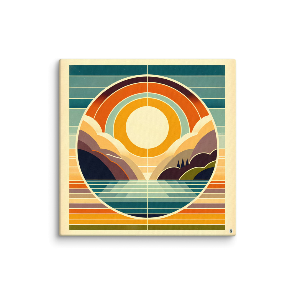 Geometric Sun Over Mountain Lake — Canvas Print