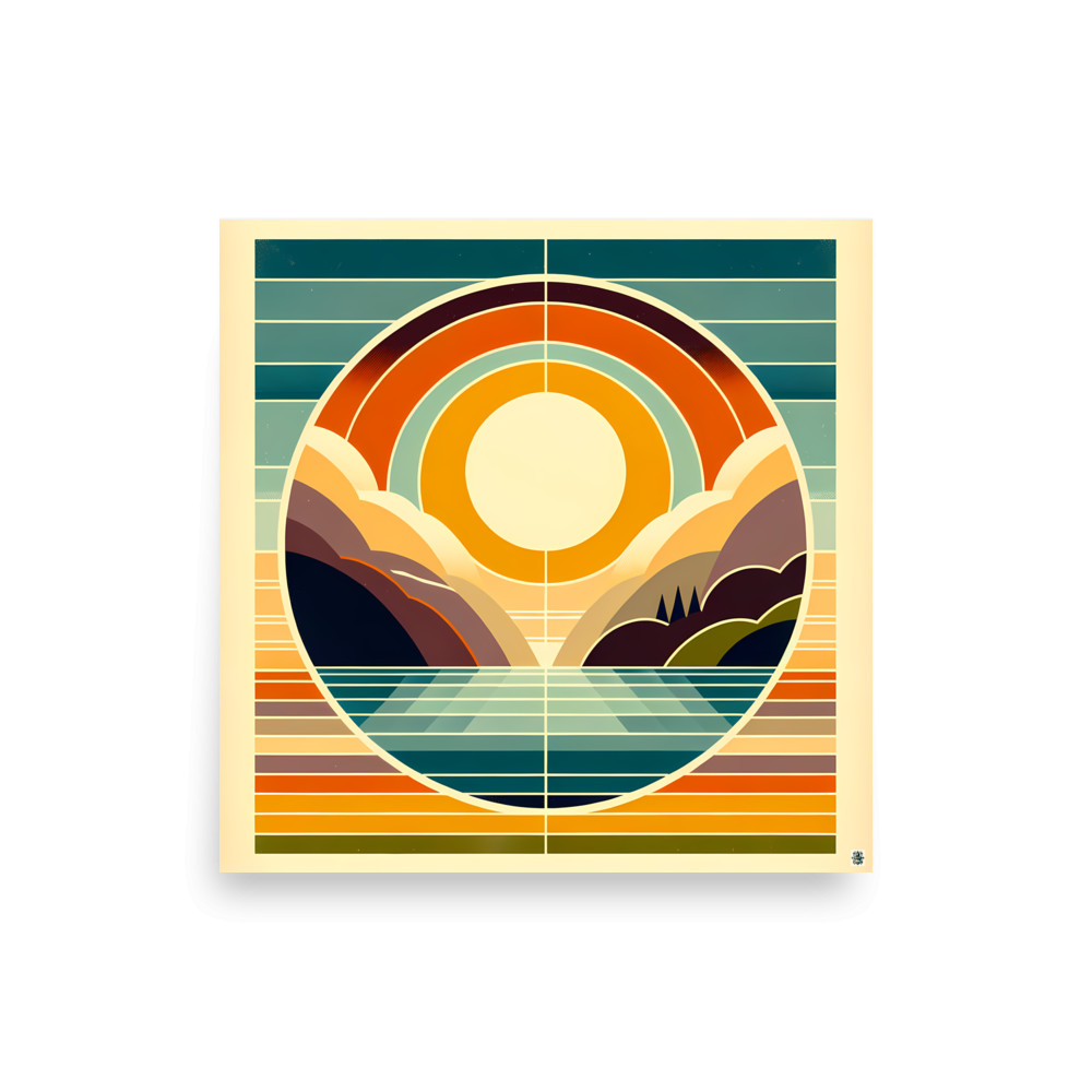 Geometric Sun Over Mountain Lake — Art Print