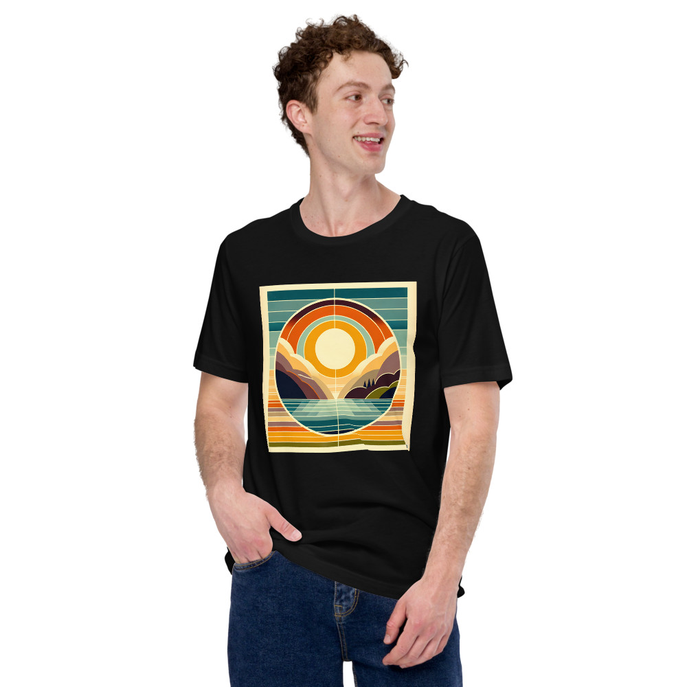 Geometric Sun Over Mountain Lake