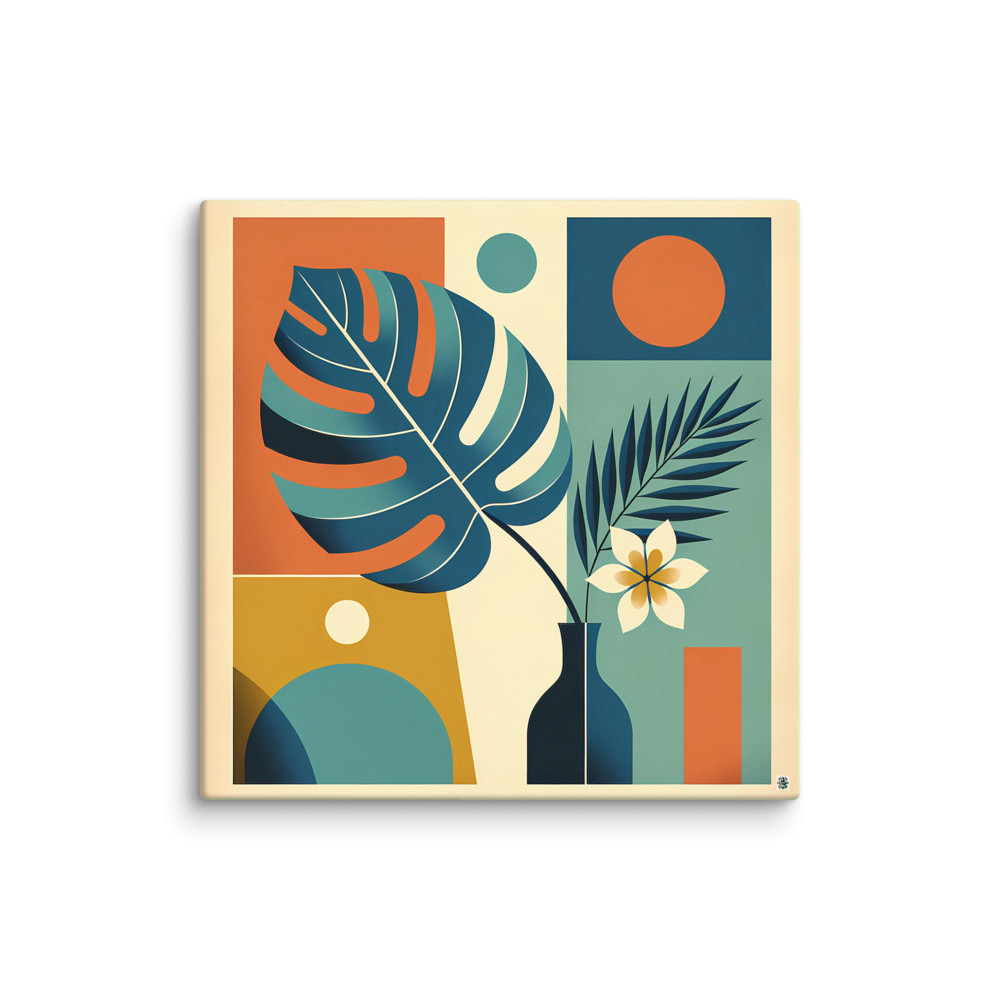 Geometric Monstera Vase with Tropical Botanicals — Canvas Print