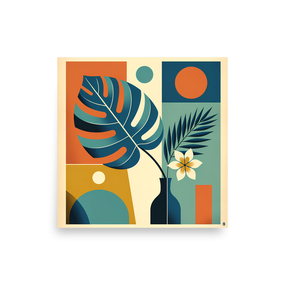 Geometric Monstera Vase with Tropical Botanicals — Art Print