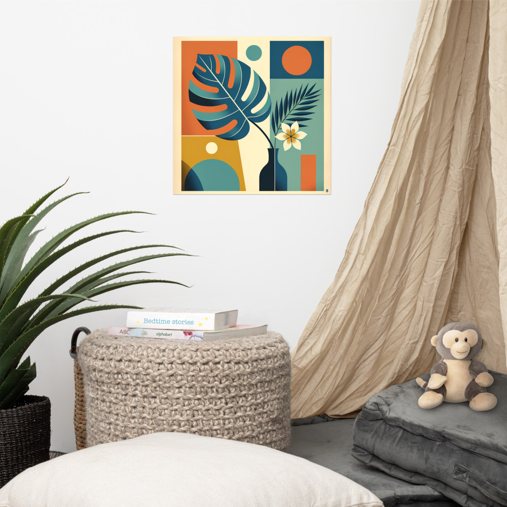 Geometric Monstera Vase with Tropical Botanicals