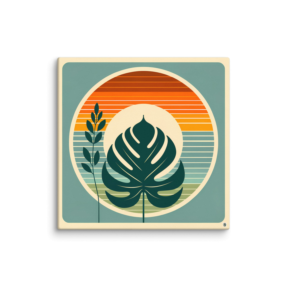 Retro Monstera Leaf Sunset — Canvas Print