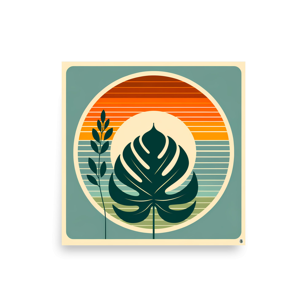 Retro Monstera Leaf Sunset — Art Print
