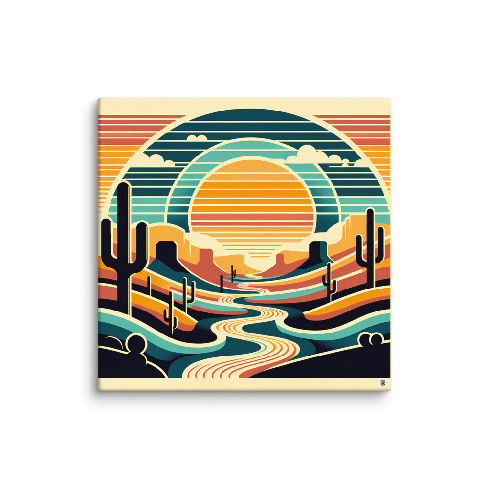 Geometric Desert Sunset with Cacti — Canvas Print