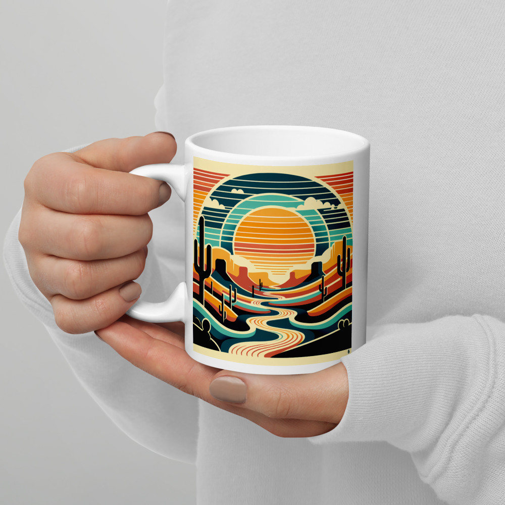Geometric Desert Sunset with Cacti