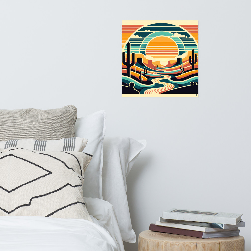 Geometric Desert Sunset with Cacti
