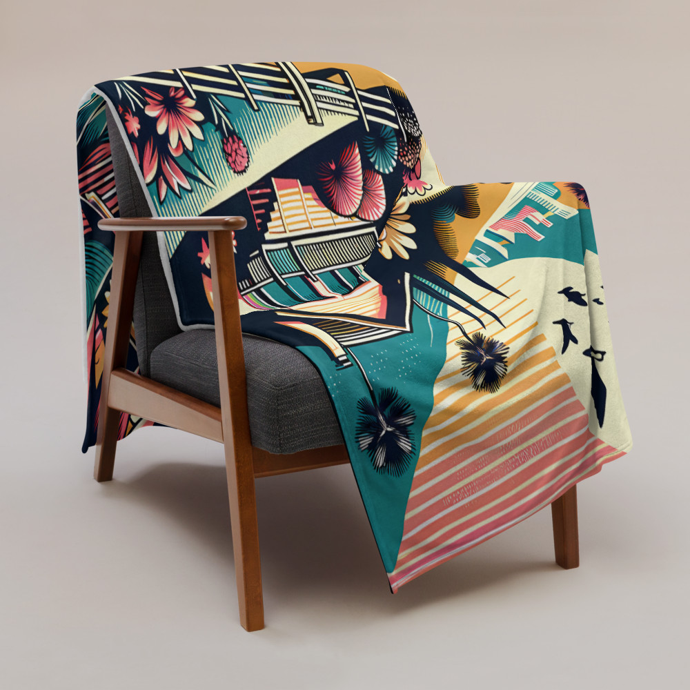 Retro Poolside Flamingos Sunset Mountain Landscape