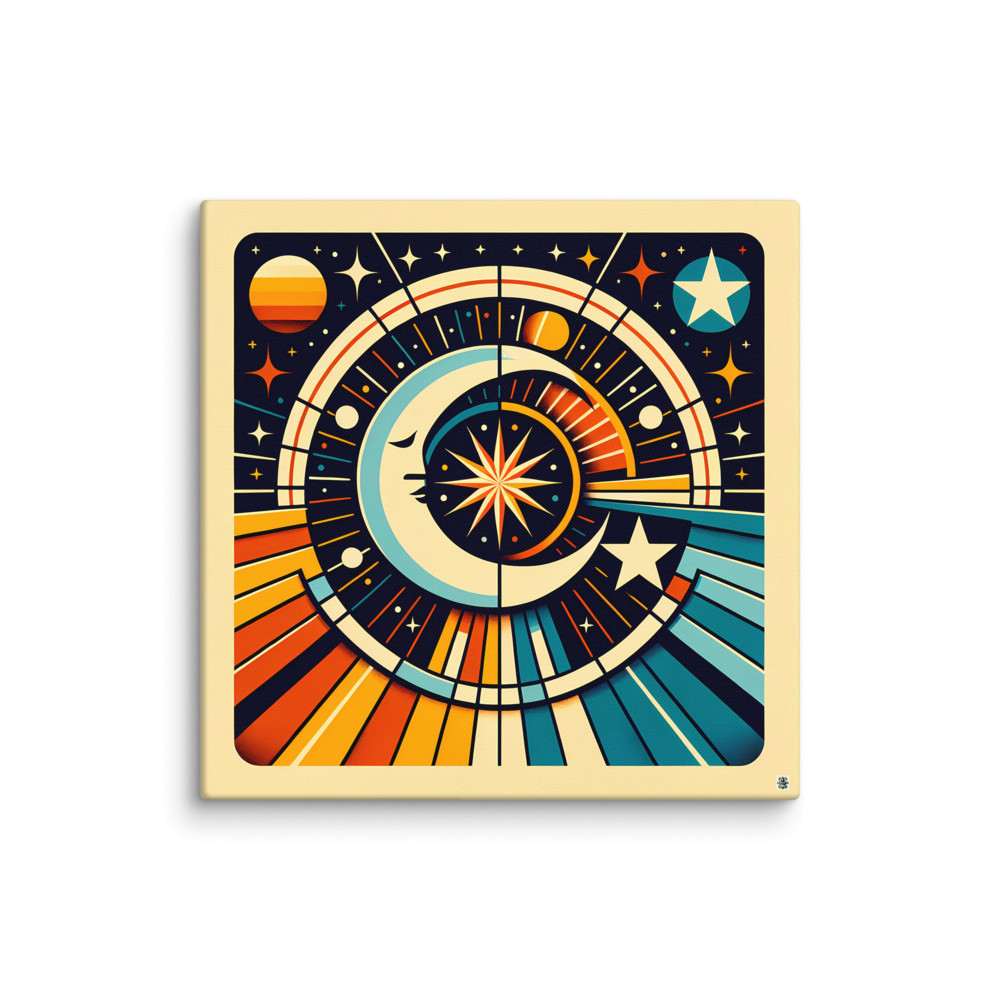 Geometric Celestial Moon and Starburst — Canvas Print
