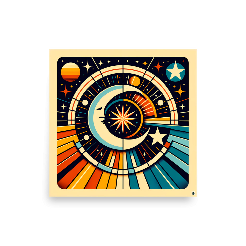 Geometric Celestial Moon and Starburst — Art Print