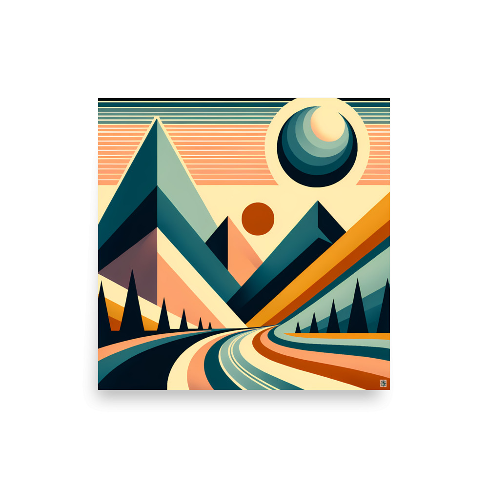 Geometric Mountain Road at Sunset — Art Print