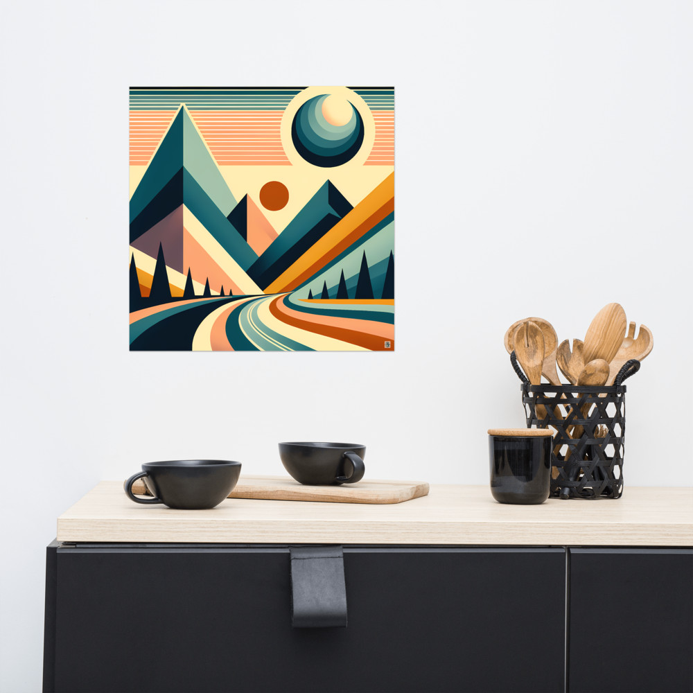 Geometric Mountain Road at Sunset
