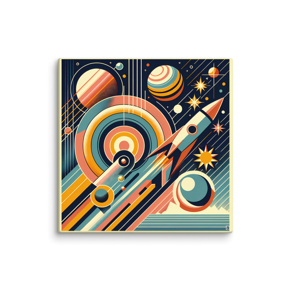 Geometric Rocket in Retro Space — Canvas Print