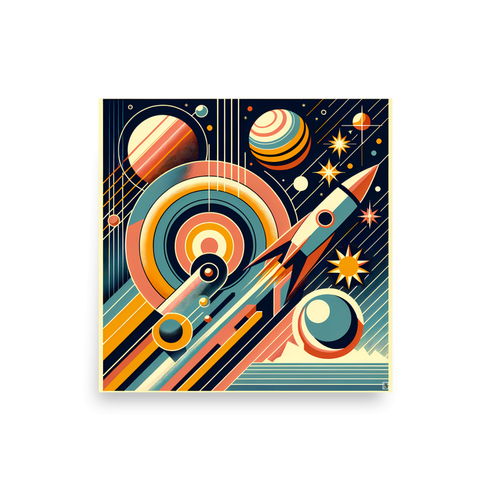 Geometric Rocket in Retro Space — Art Print