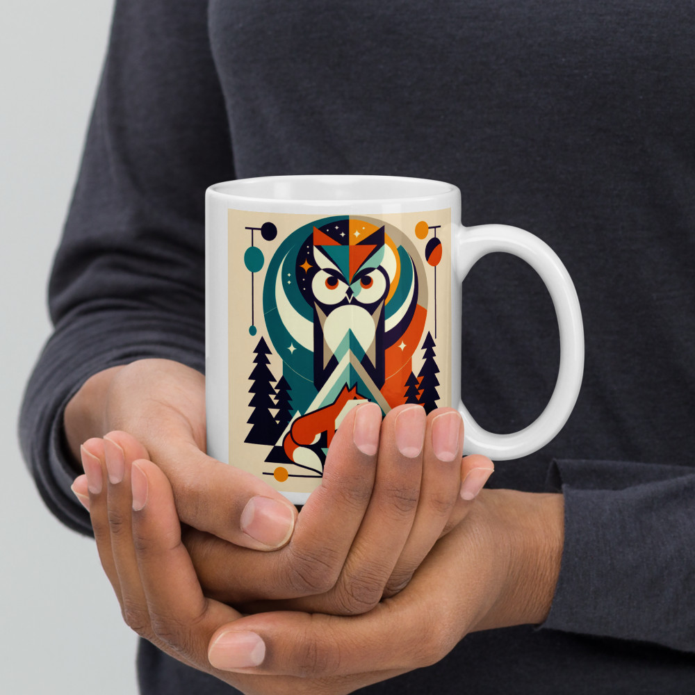 Geometric Owl and Fox Forest Scene