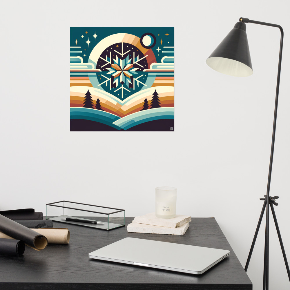 Geometric Snowflake Winter Landscape — Art Print