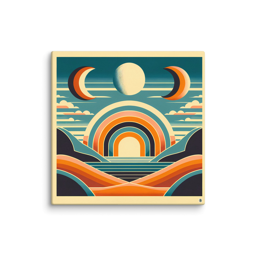 Retro Arch Landscape with Moon Phases — Canvas Print