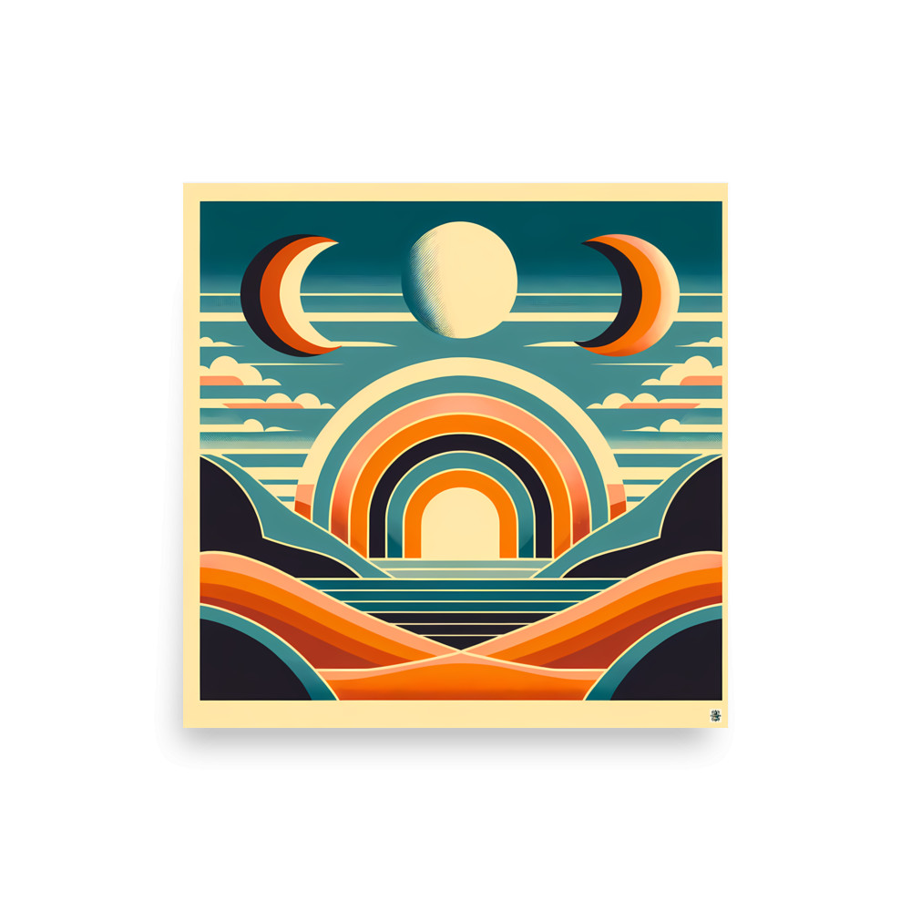 Retro Arch Landscape with Moon Phases — Art Print
