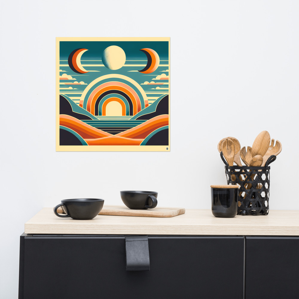 Retro Arch Landscape with Moon Phases