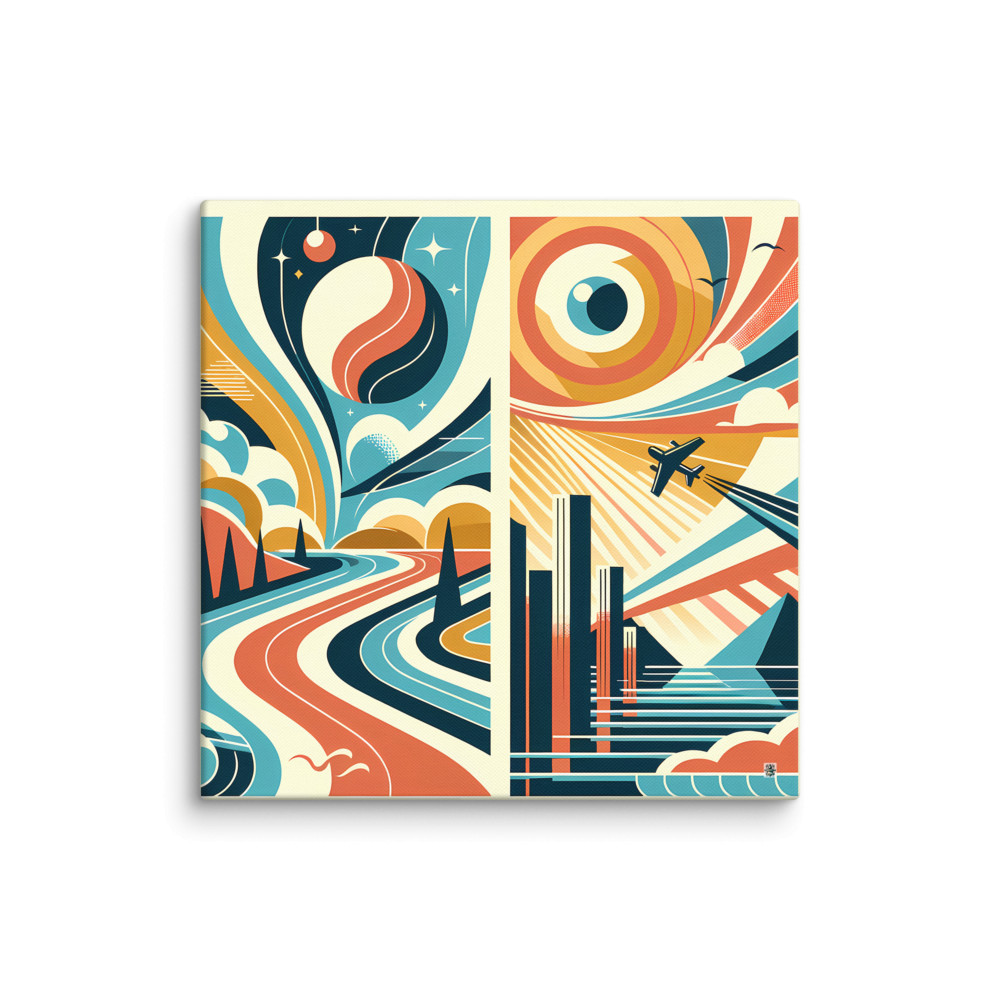 Retro Mid Century Modern Sky and Cityscape Diptych