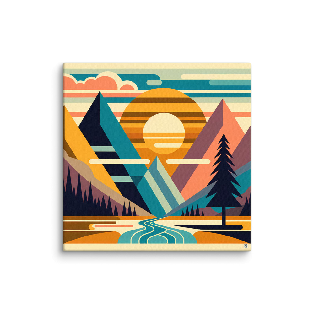 Geometric Mountain Sunset Landscape — Canvas Print