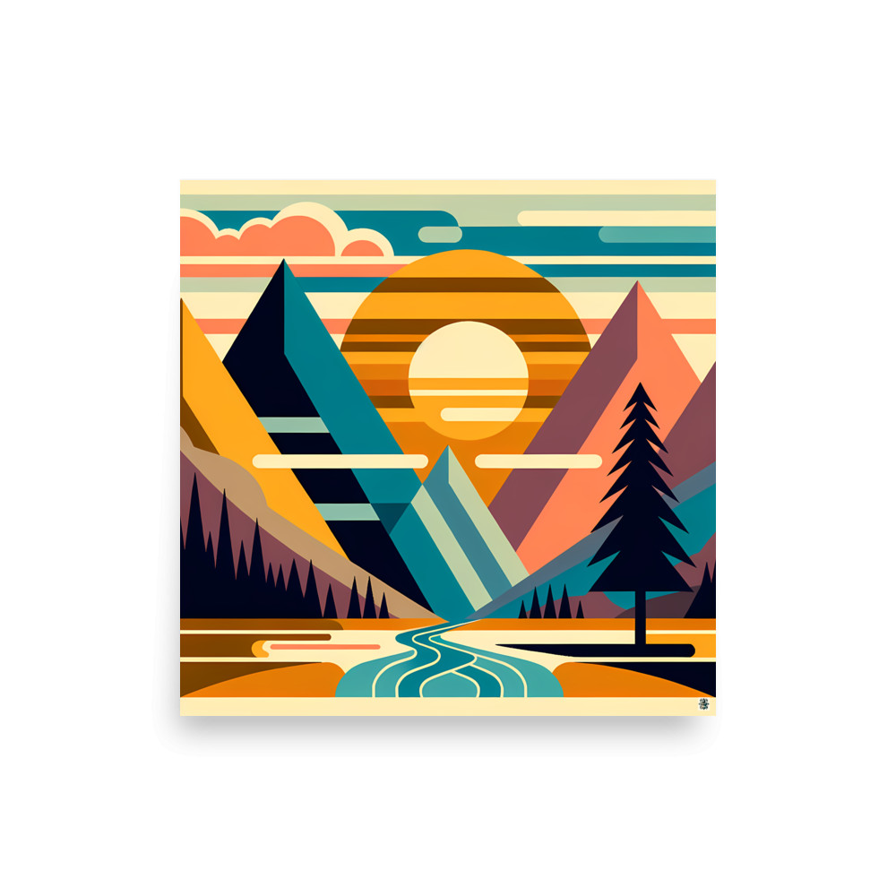 Geometric Mountain Sunset Landscape — Art Print