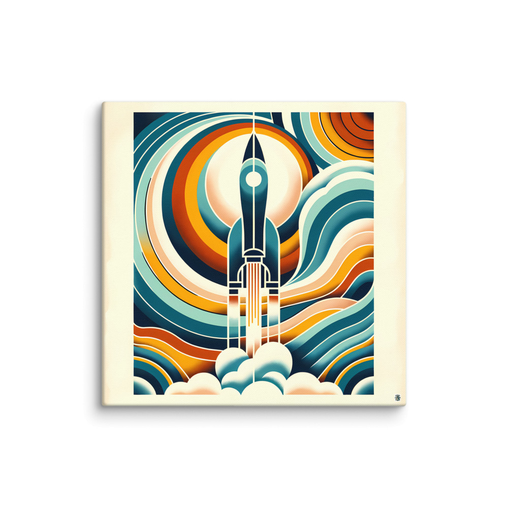 Retro Rocket Launch Geometry — Canvas Print