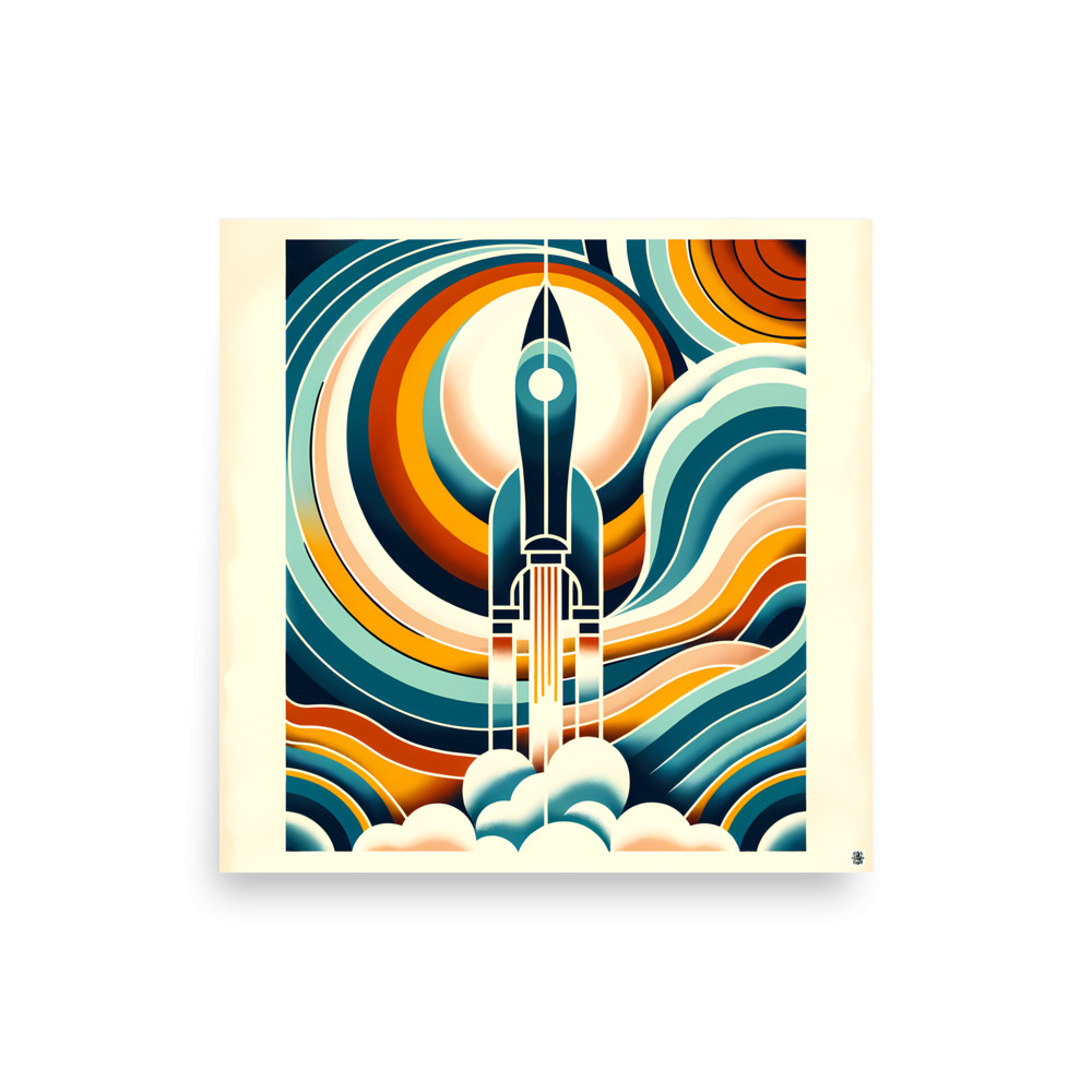 Retro Rocket Launch Geometry — Art Print