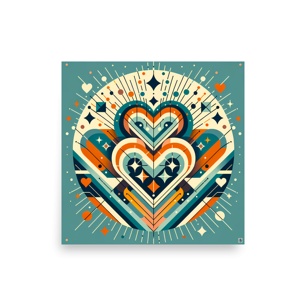 Geometric Heart Abstract with Radiant Lines — Art Print