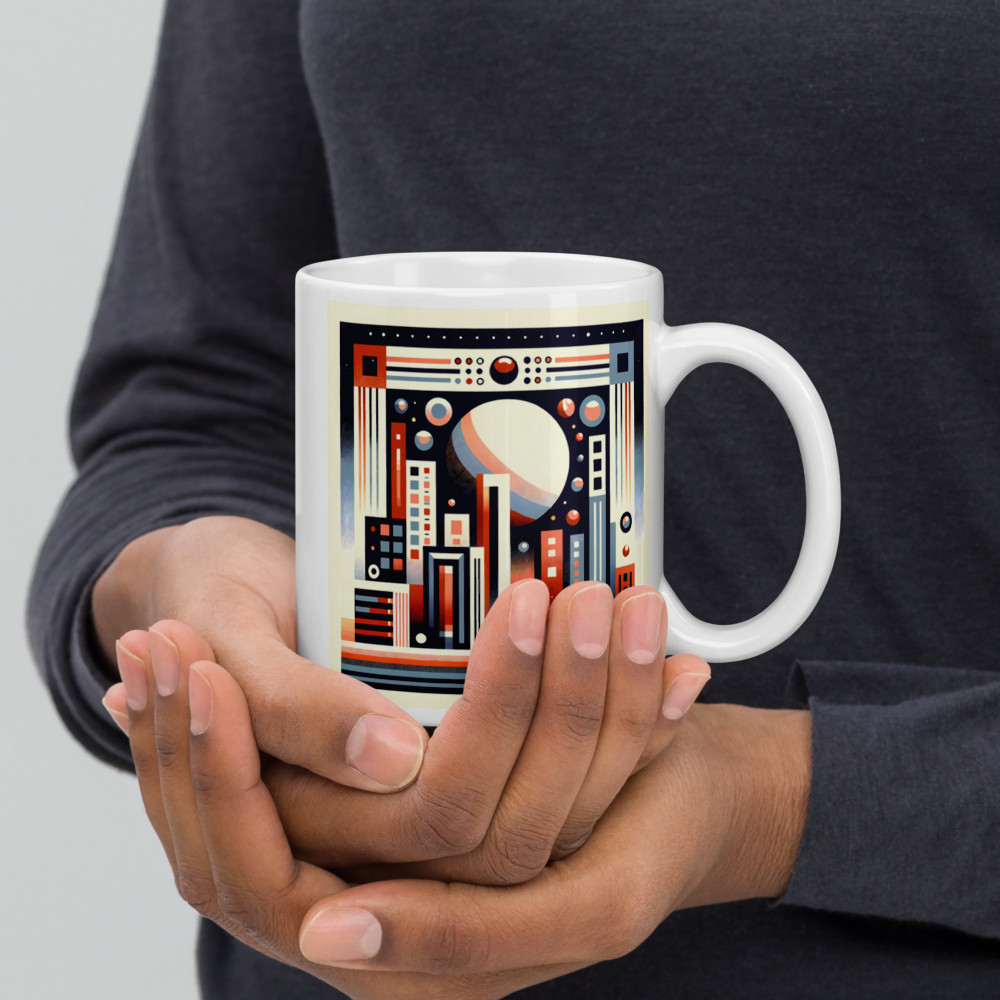 Retro Geometric Space Cityscape with Giant Planet