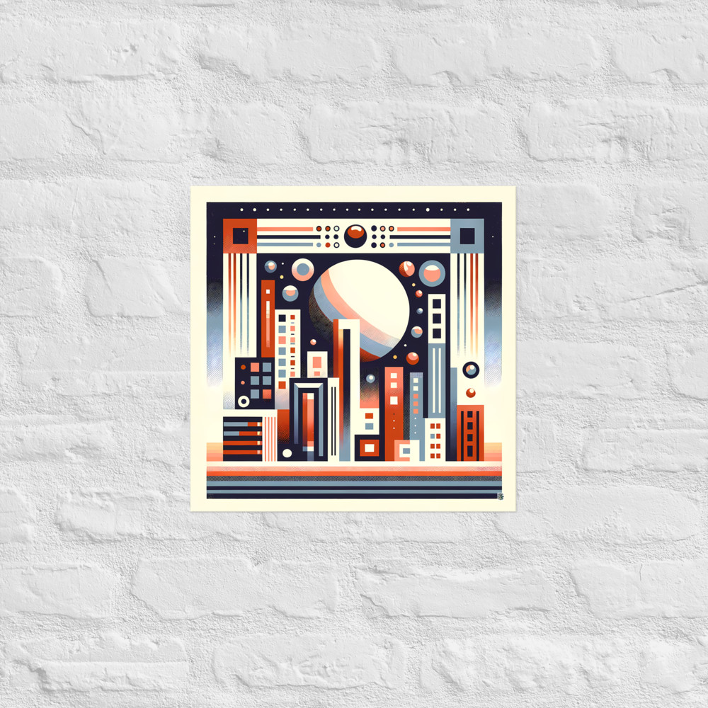 Retro Geometric Space Cityscape with Giant Planet