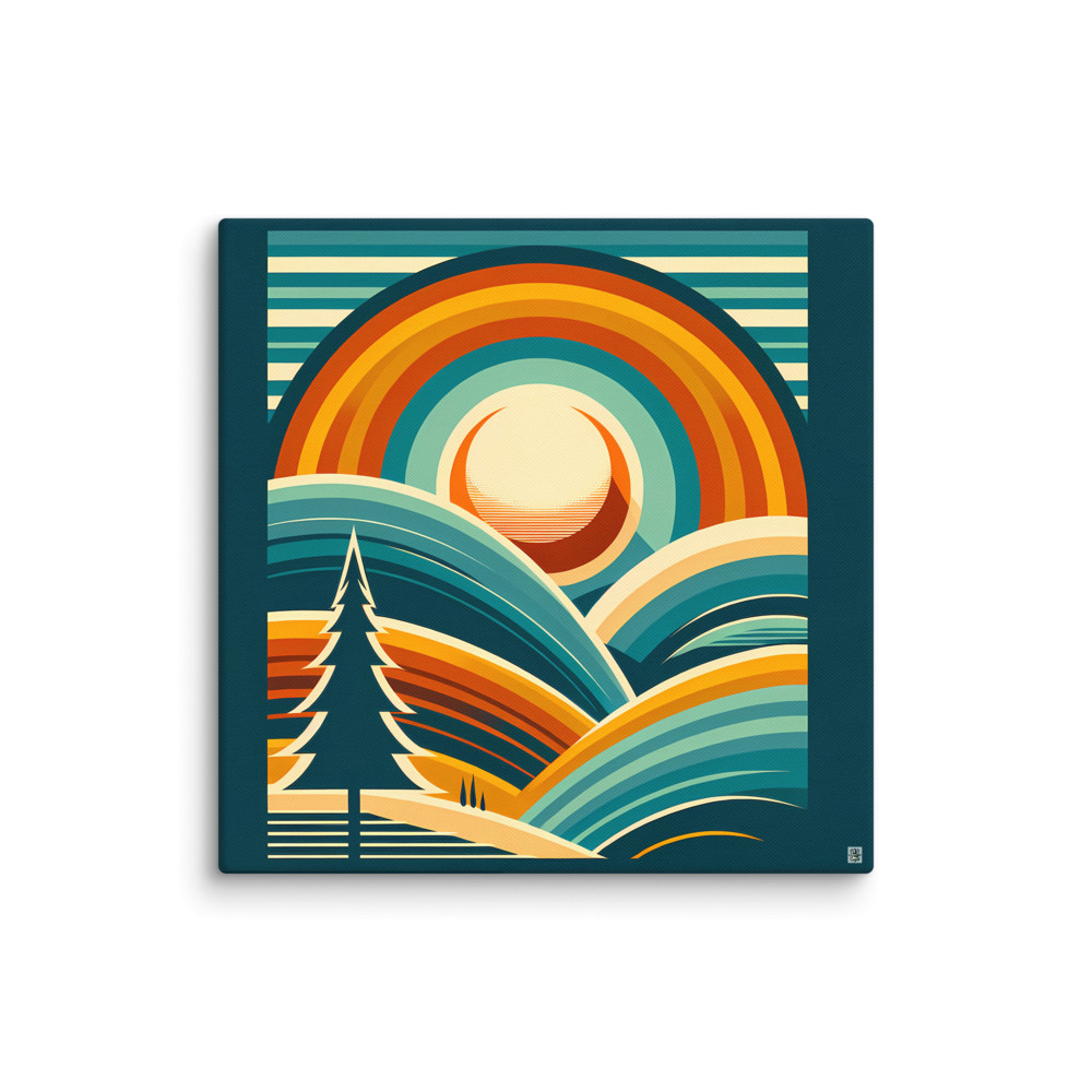 Geometric Sunset Over Rolling Hills — Canvas Print