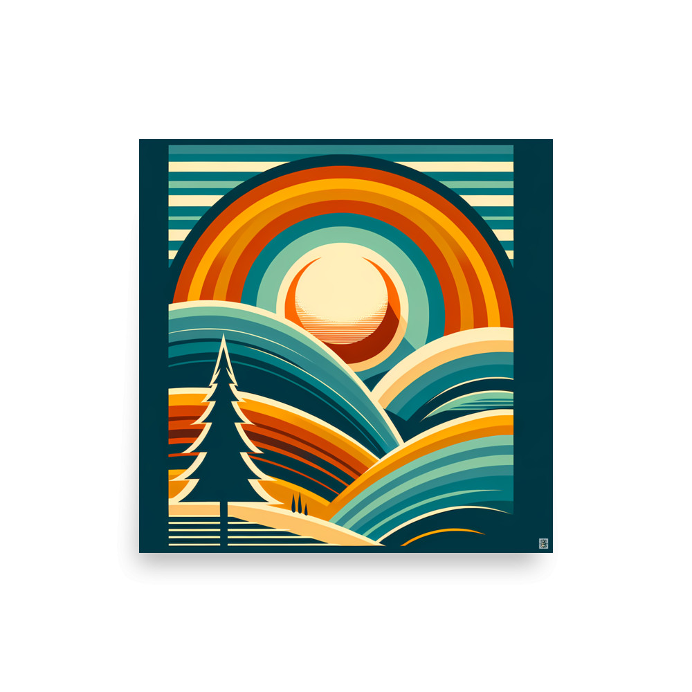 Geometric Sunset Over Rolling Hills — Art Print