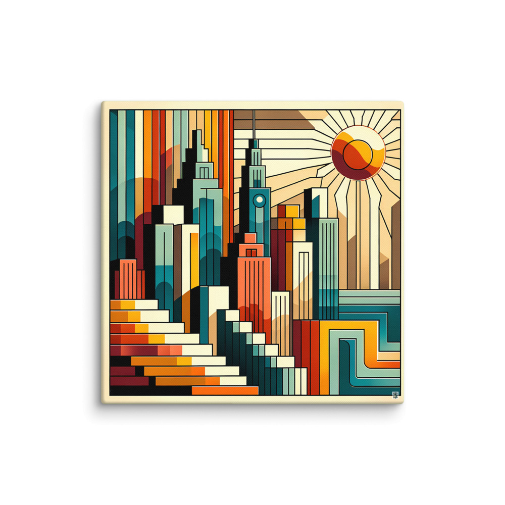 Geometric City Skyline at Sunset — Canvas Print