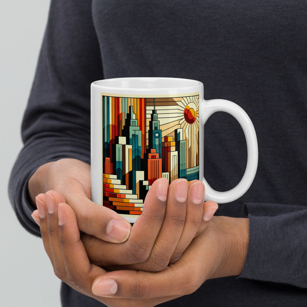 Geometric City Skyline at Sunset