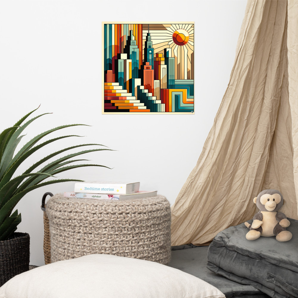 Geometric City Skyline at Sunset