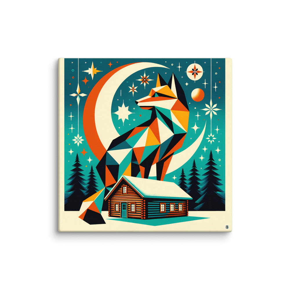 Geometric Fox Moon Winter Scene — Canvas Print