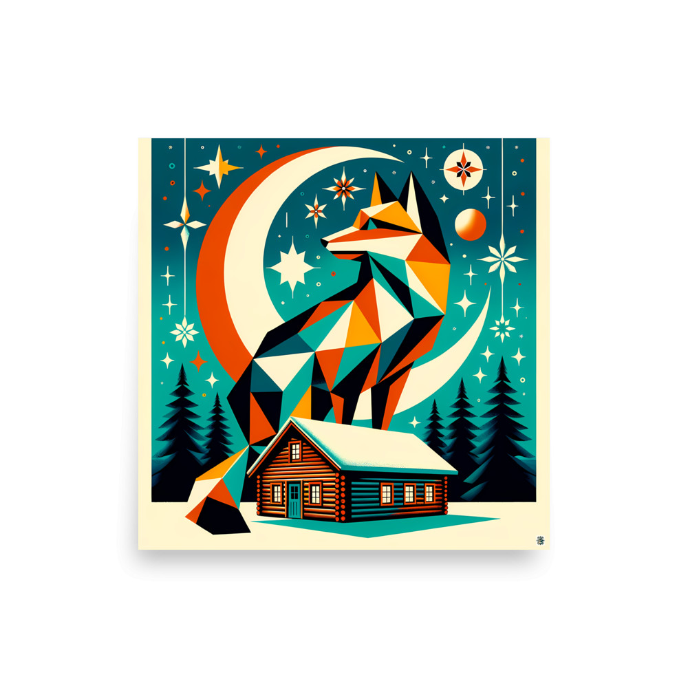 Geometric Fox Moon Winter Scene — Art Print