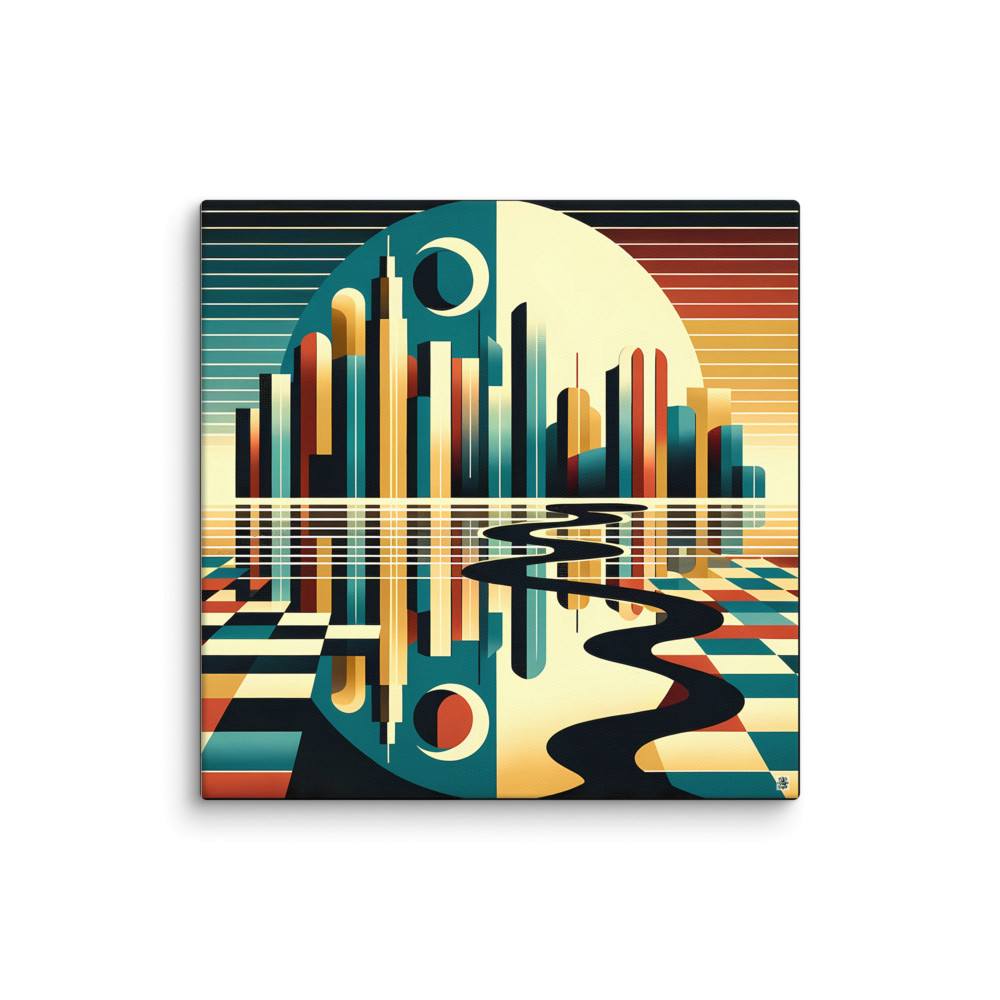 Retro Geometric Cityscape Reflection
