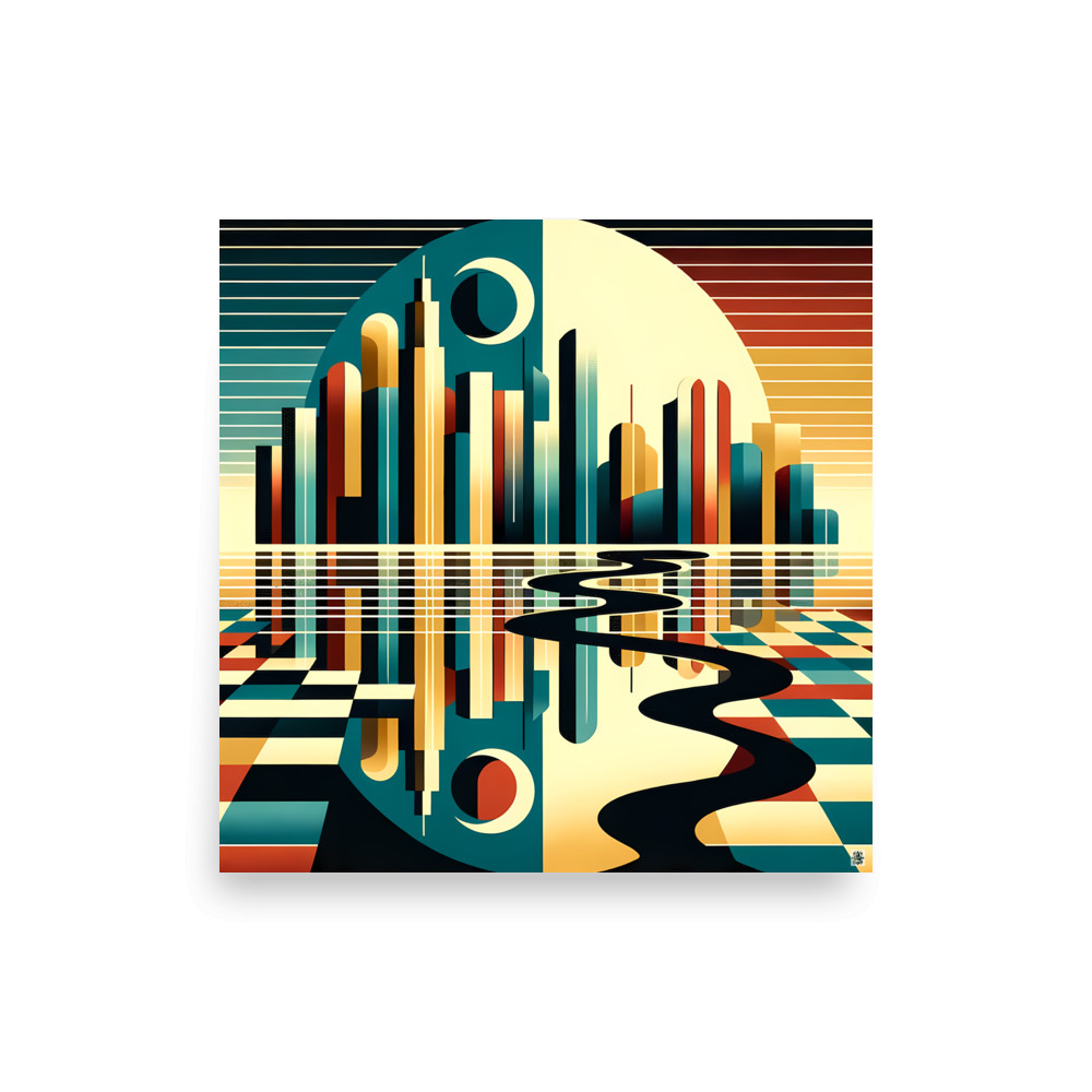 Retro Geometric Cityscape Reflection — Art Print
