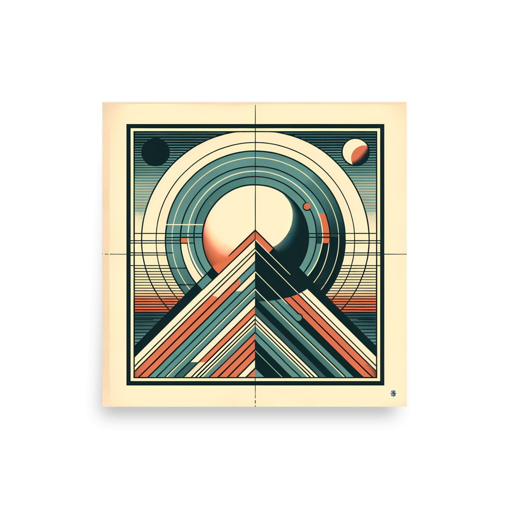 Retro Geometric Mountain with Planets — Art Print