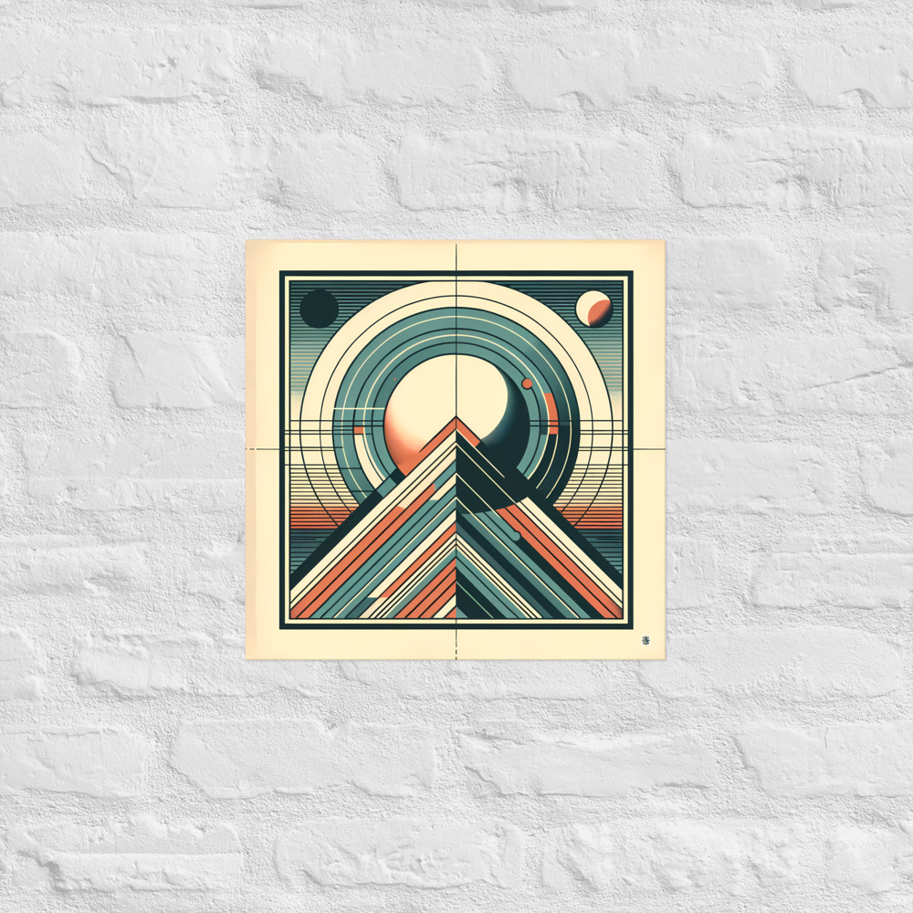 Retro Geometric Mountain with Planets