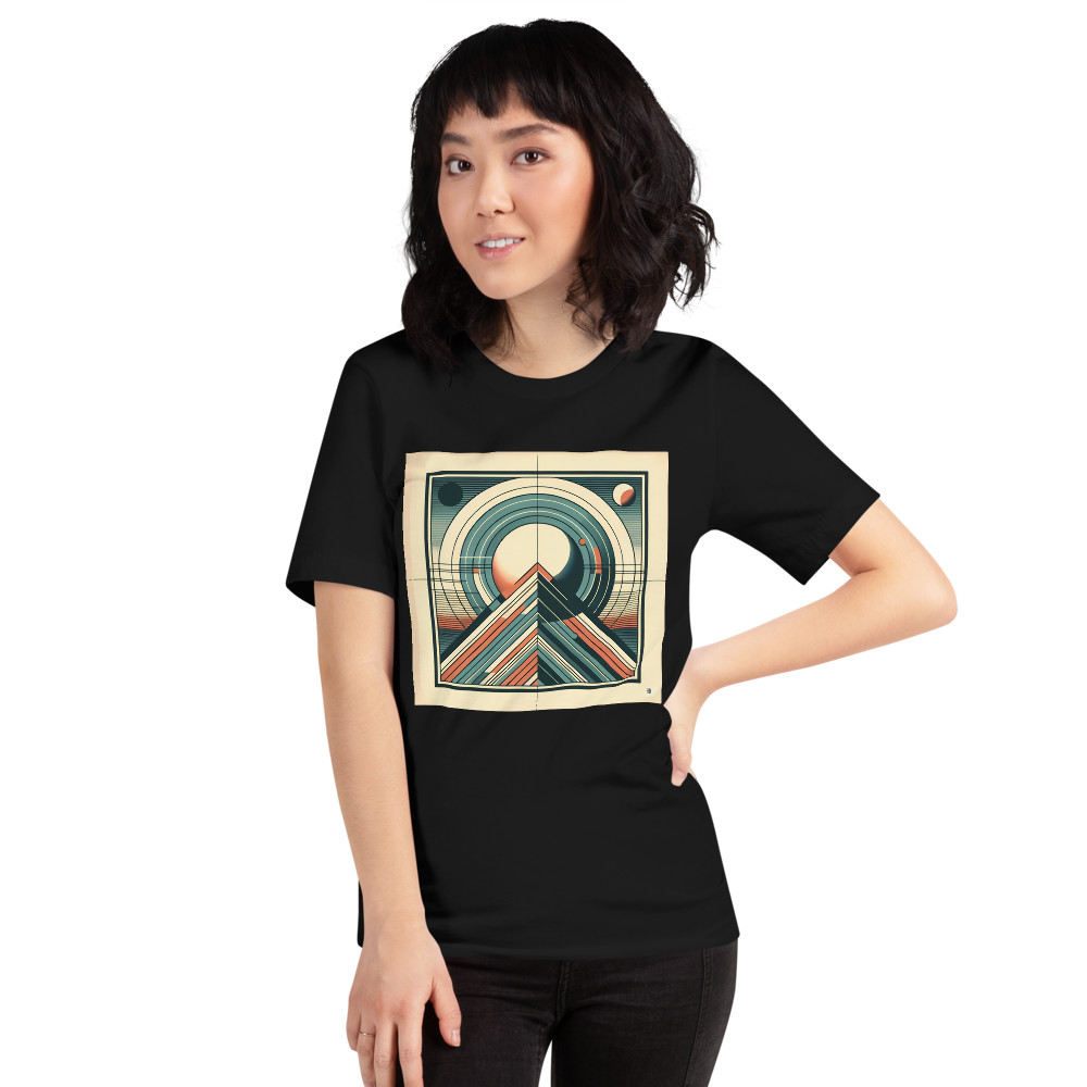 Retro Geometric Mountain with Planets — T-Shirt