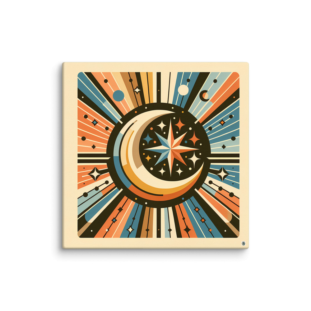 Geometric Crescent Moon and Starburst — Canvas Print