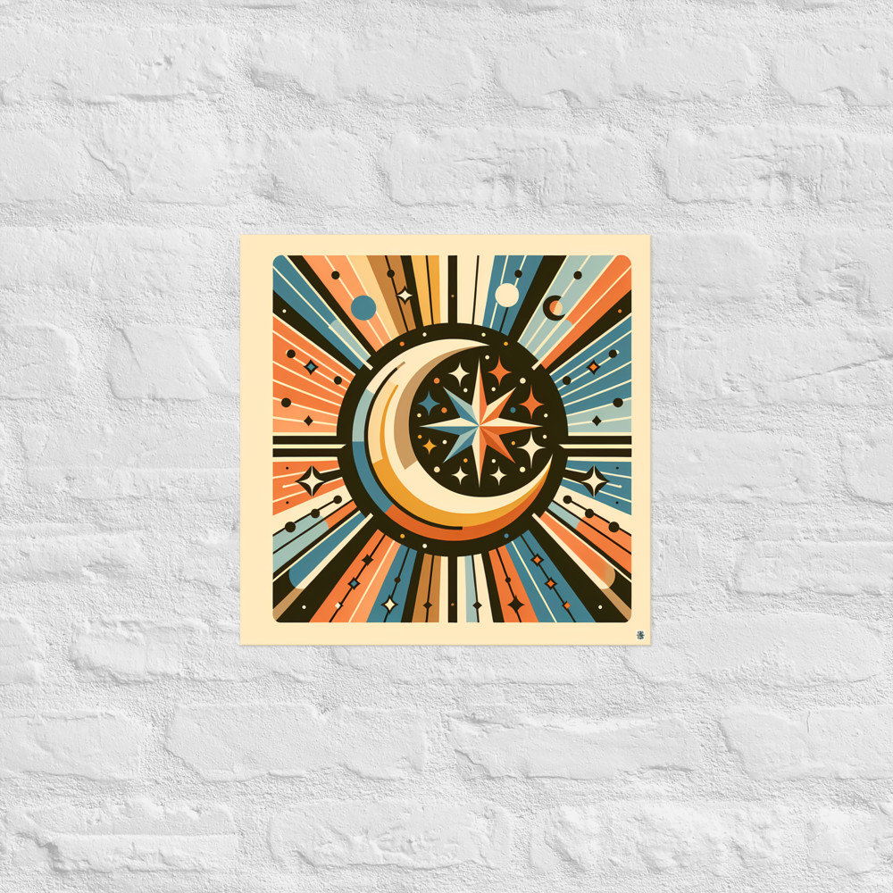 Geometric Crescent Moon and Starburst